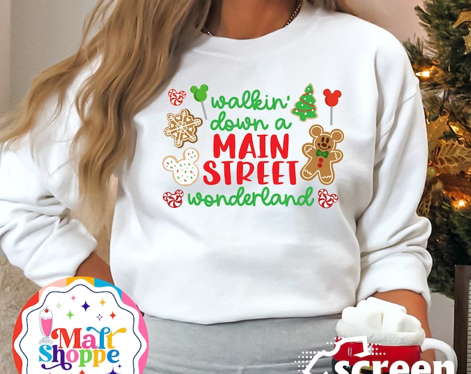 MALT SHOPPE Christmas Disney Walking Down a Main Street Wonderland Disney World Disneyland Shirt