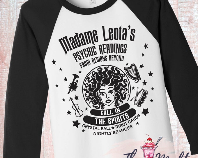Disney Haunted Mansion Madame Leota Foolish Mortals Disneyland Disney World 3/4 Sleeve Raglan Shirt