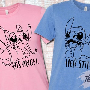 MALT SHOPPE Stitch and Angel Couple Shirts I&#39;m Her Stitch I&#39;m His Angel TWO shirts combo listing