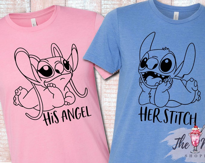 MALT SHOPPE Stitch and Angel Couple Shirts I'm Her Stitch I'm His Angel TWO shirts combo listing