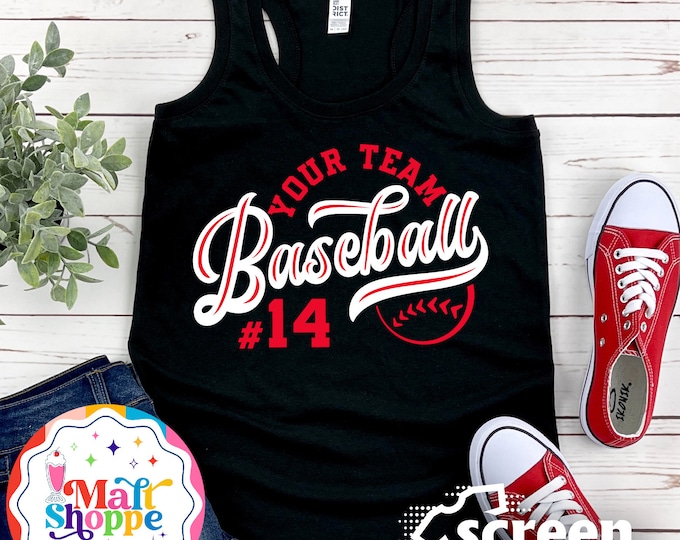 MALT SHOPPE CUSTOM Your Team Baseball Retro Swoosh Your Team Your Colors Shirt T-Shirt Tank Top