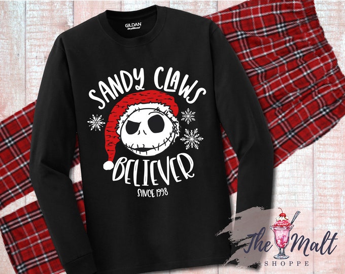 MALT SHOPPE Loungewear *Sandy Claws Believer* Inspired by Nightmare Before Christmas *Jack Skellington* Youth Adult Shirt Pants Set