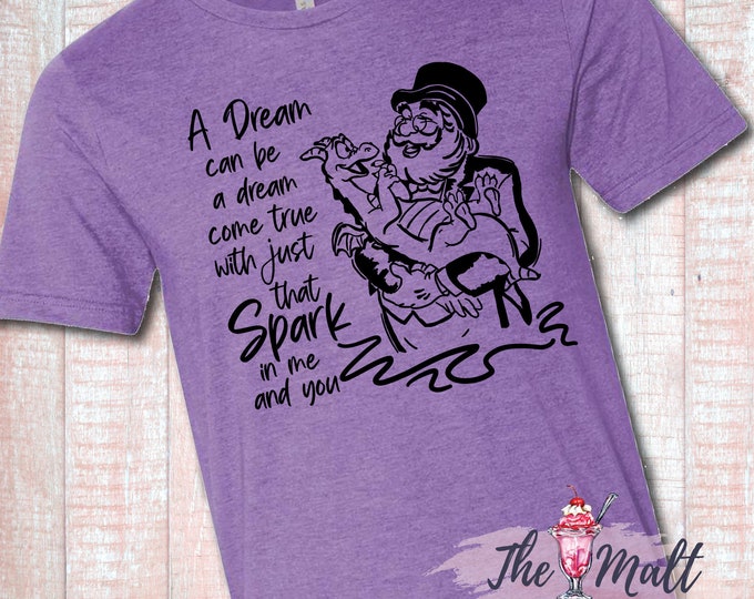 MALT SHOPPE Dreamfinder Figment One Little Spark Journey Into Imagination Epcot Disney World Unisex Tee