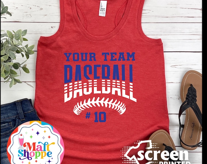 MALT SHOPPE CUSTOM Your Team Baseball Player Name Number Mascot Your Team Your Colors Shirt T-Shirt Tank Top