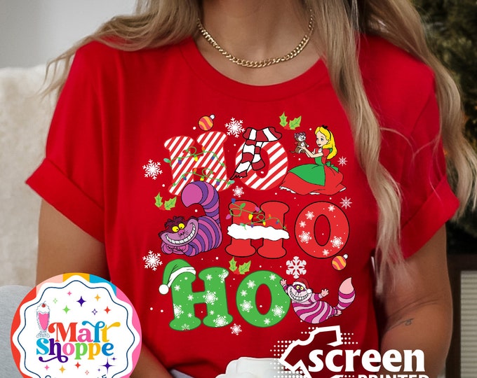 MALT SHOPPE Disney Ho Ho Ho Alice in Wonderland Cheshire Cat Mad Hatter Family Tee Shirt