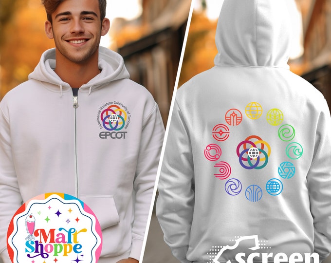 MALT SHOPPE Magical Epcot Lands Attractions Zip Up Hoodie Jacket Disney World Disneyland Vacation Sweatshirt