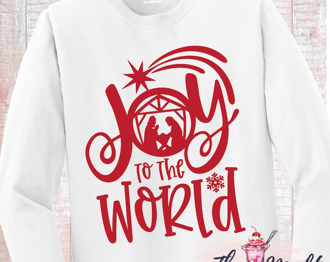 MALT SHOPPE Christmas Joy to the World Jesus Birth Nativity Faith Youth Adult Long Sleeve Shirt