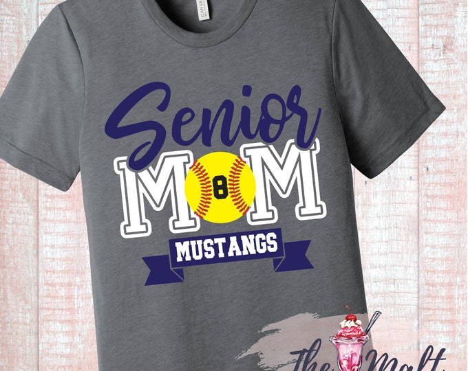 Softball Senior Mom Custom Player Number and Team Name Shirt T-Shirt