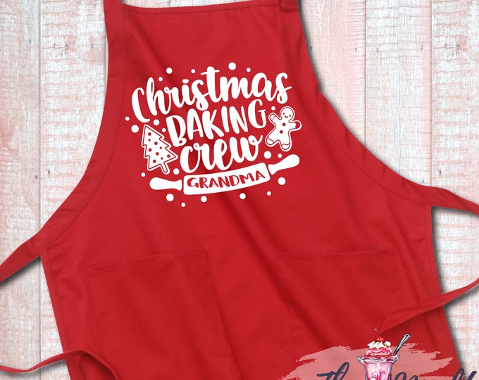 MALT SHOPPE Christmas Red Baking Crew Personalized Name Apron ADULT