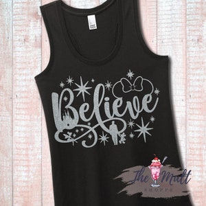 MALT SHOPPE Believe Minnie Castle Disneyland Glitter Disney World Tank