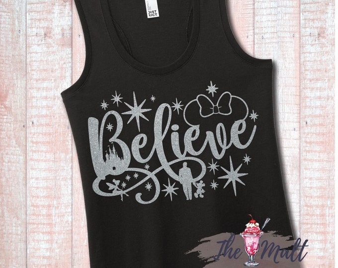 MALT SHOPPE Believe Minnie Castle Disneyland Glitter Disney World Tank