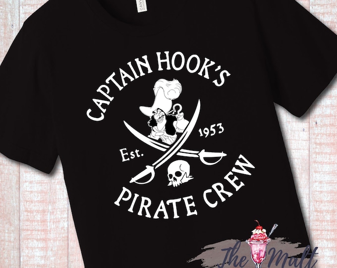 MALT SHOPPE Pirates of the Caribbean Hook's Pirate Crew Captain Hook Neverland Disney Cruise inspired by Disney Magic Kingdom Unisex Shirt