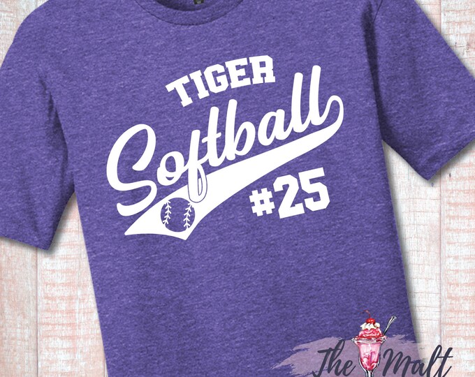Malt Shoppe CUSTOM YOUR TEAM Softball Swoosh Your Team Your Mascot Your Player's Number Custom T-Shirt
