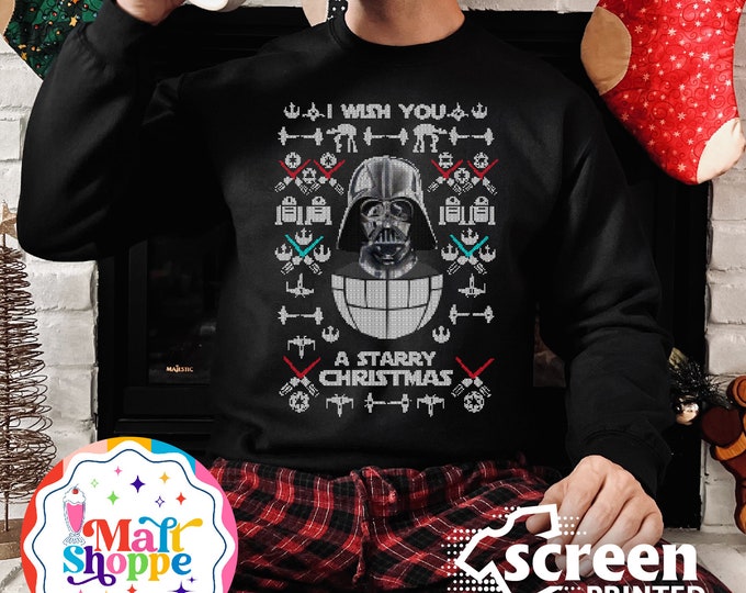 MALT SHOPPE Disney Star Wars Darth Vader Ugly Christmas Sweater Galaxy's Edge Family Tee Shirt