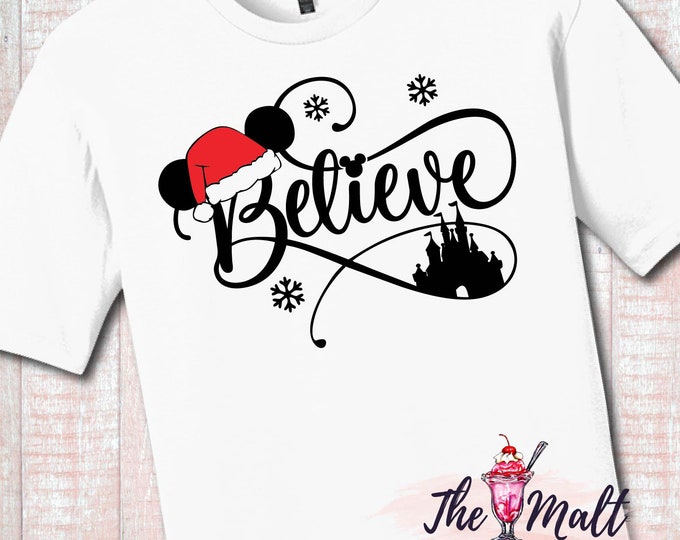 MALT SHOPPE Believe Holiday Christmas Castle Santa Inspired by Disney Youth Adult Tee