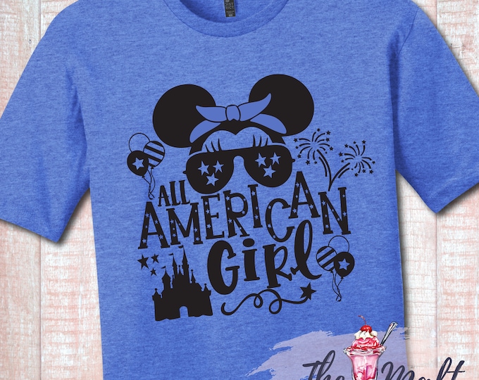 MALT SHOPPE All American Girl Patriotic July 4 inspired by Disney Mickey Minnie Mouse Unisex Adult Youth Shirt