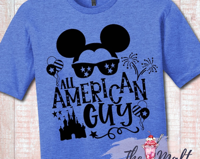 MALT SHOPPE All American Guy Patriotic July 4 inspired by Disney Mickey Minnie Mouse Unisex Adult Youth Shirt