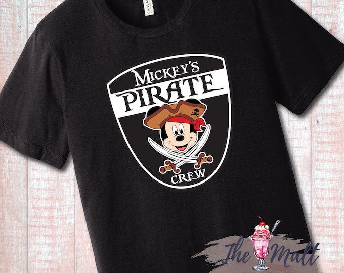 MALT SHOPPE Pirates of the Caribbean Mickey's Pirate Crew Mickey Pirate Party Disney Cruise inspired by Disney Magic Kingdom Unisex Shirt