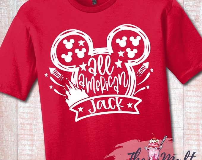 MALT SHOPPE All American Custom Name Patriotic July 4 inspired by Disney Mickey Minnie Mouse Unisex Adult Youth Shirt
