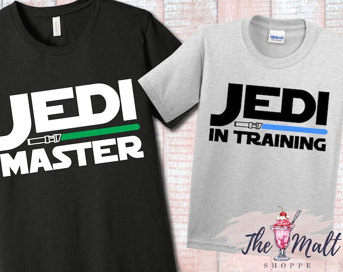 2 Shirt Combo Dad Jedi Master Jedi in Training Disneyworld Galaxy's Edge Rise of the Resistance Shirt and Kid's Tee