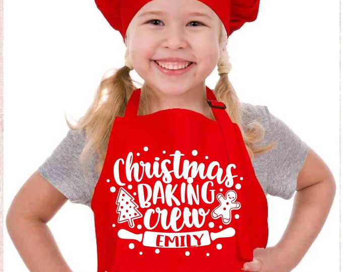 MALT SHOPPE Christmas Red Baking Crew Personalized Apron YOUTH Includes Apron and Chef Hat