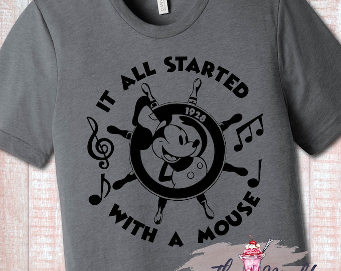MALT SHOPPE Mickey It All Started With a Mouse Steamboat Willie Shirt