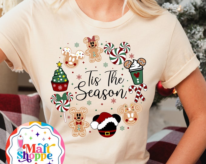 MALT SHOPPE Tis the Season Disney Christmas Holiday Snacks Treats Shirt