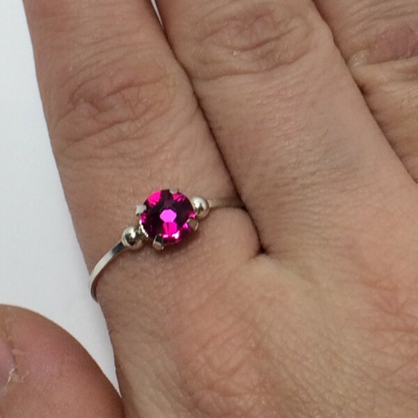Pink Fuchsia Crystal Ring~  Swarovski Crystal Ring ~ Swarovski Crystal Solitaire Ring ~ Fuchsia Ring ~ Pink Stacking Ring