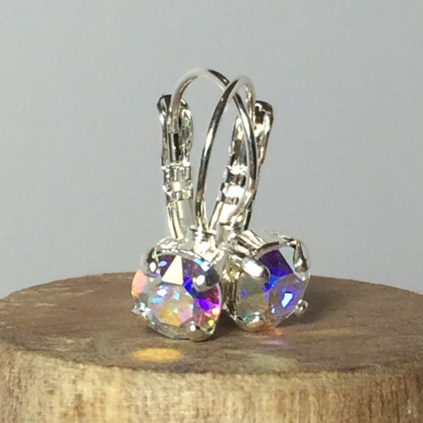 AB Crystal Swarovski Crystal Earrings ~ Swarovski Solitaire Earrings ~ Aurora Borealis Earrings ~ AB Crystal Earrings ~ Leverback Earrings