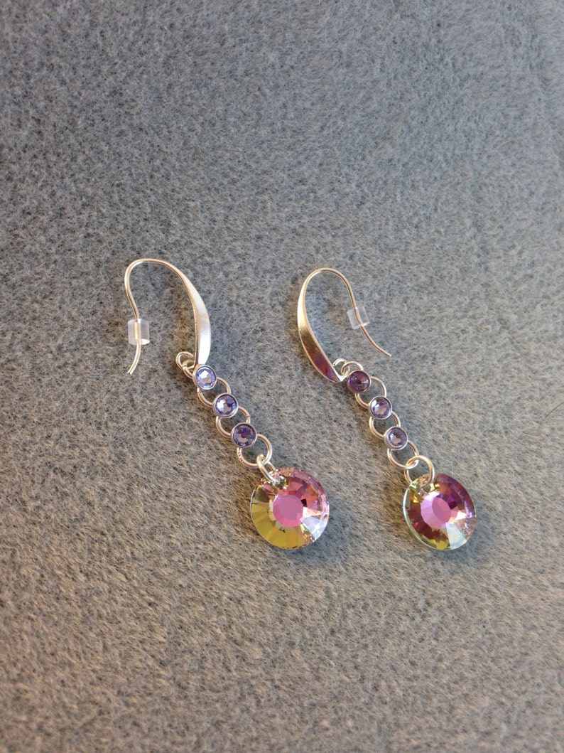 Pink Swarovski Earrings Wire Wrapped Jewelry Handmade Vitrail - Etsy