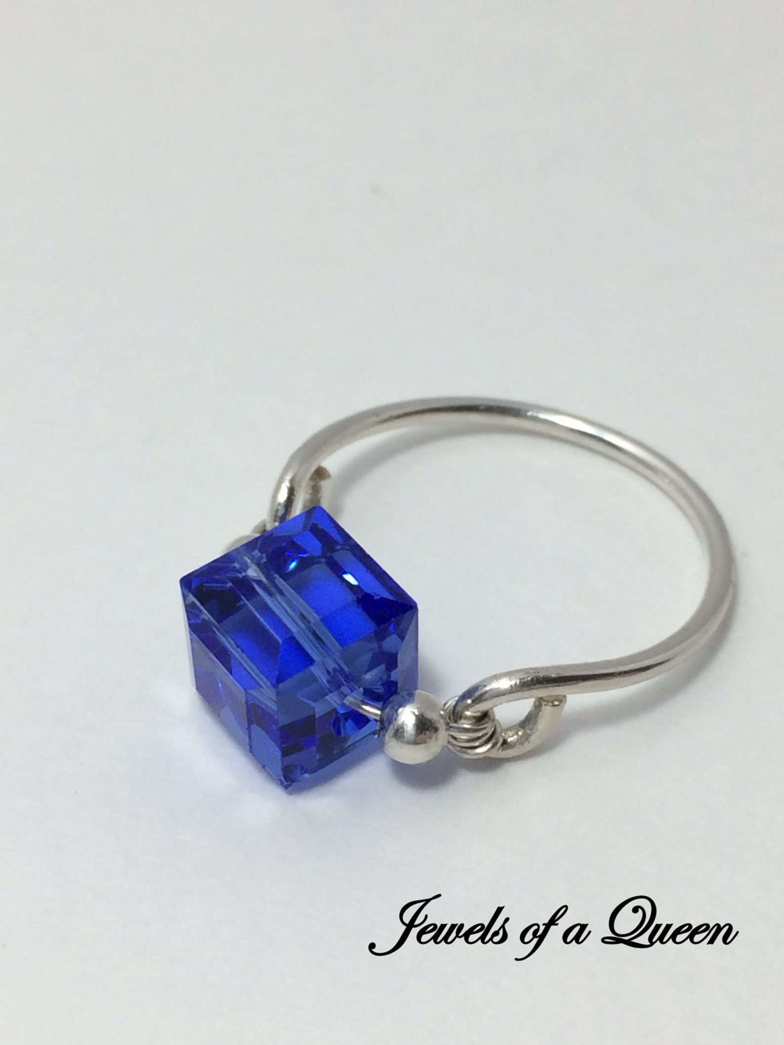 Sapphire Blue Swarovski Crystal Ring Wire Wrapped Ring Wire Wrap Ring Swarovski Ring Sterling