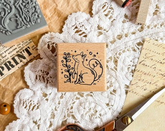 Wooden Rubber Stamp Fox & Blueberry