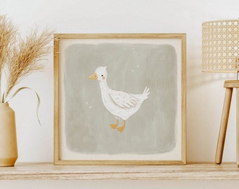 Goose Print // square // Home decoration, Illustration, Decor, Wall Art, Vintage Decor, Art Poster, Art, Animal Print, Animal Wall Art