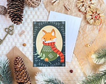 Cozy Fox Christmas Postcard // A6 Print