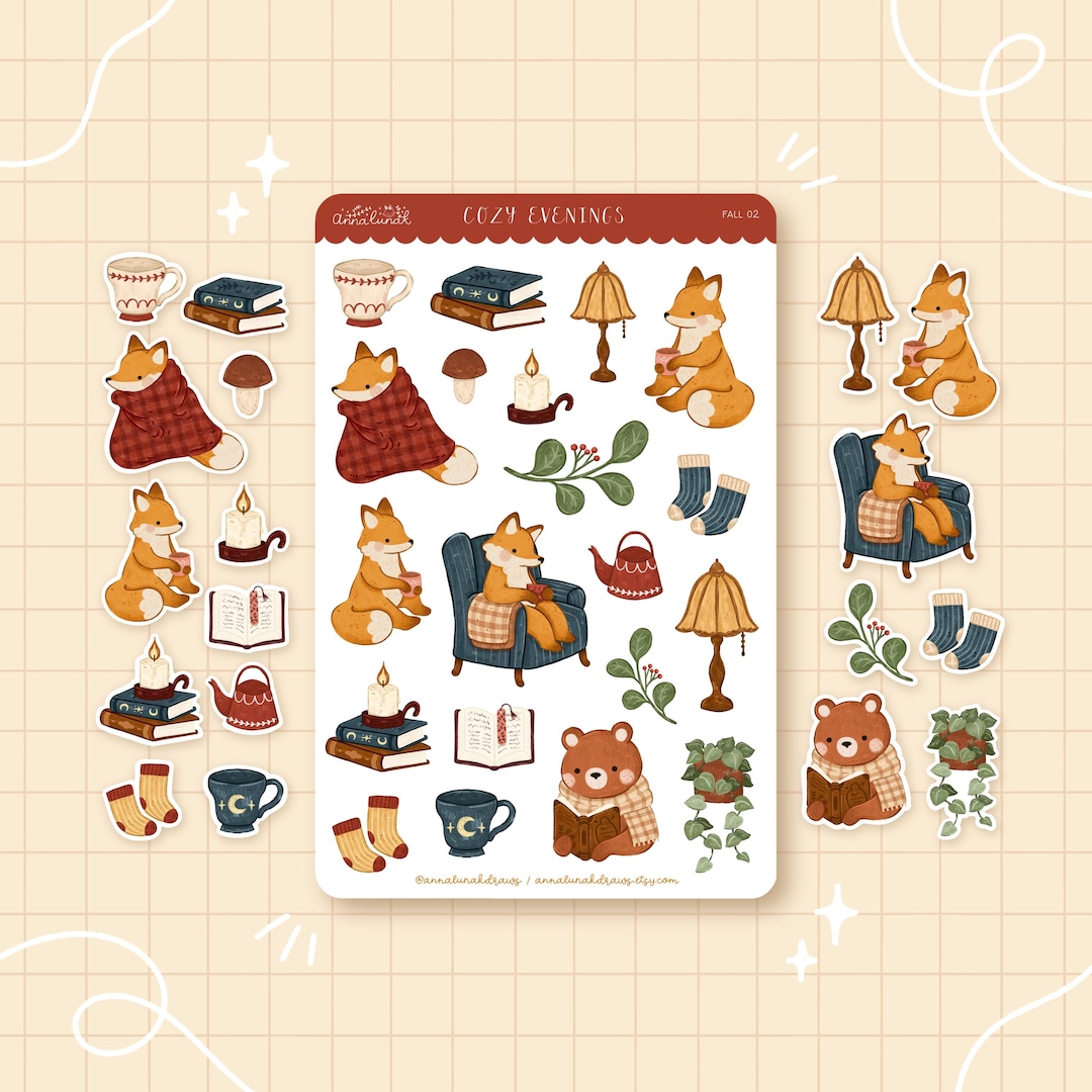 Cozy Evenings Sticker Sheet // Matte Paper Planner Stickers - Etsy