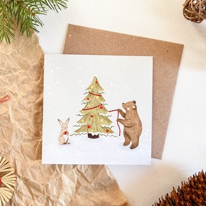 Dieren versieren boom Christmas wenskaart met envelop