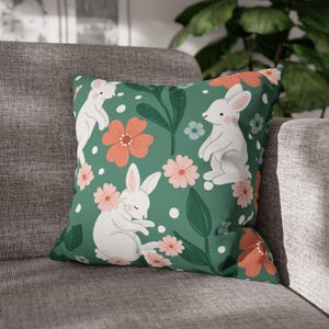 Funda de almohada cuadrada - Conejitos de primavera, decoración de Pascua