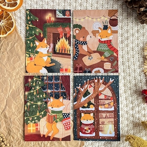 Set van 4 magische kerstkaarten met kraft-enveloppen - editie 2023