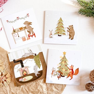 Um conjunto de 4 cartões quadrados de Natal com envelopes Kraft - edição 2021