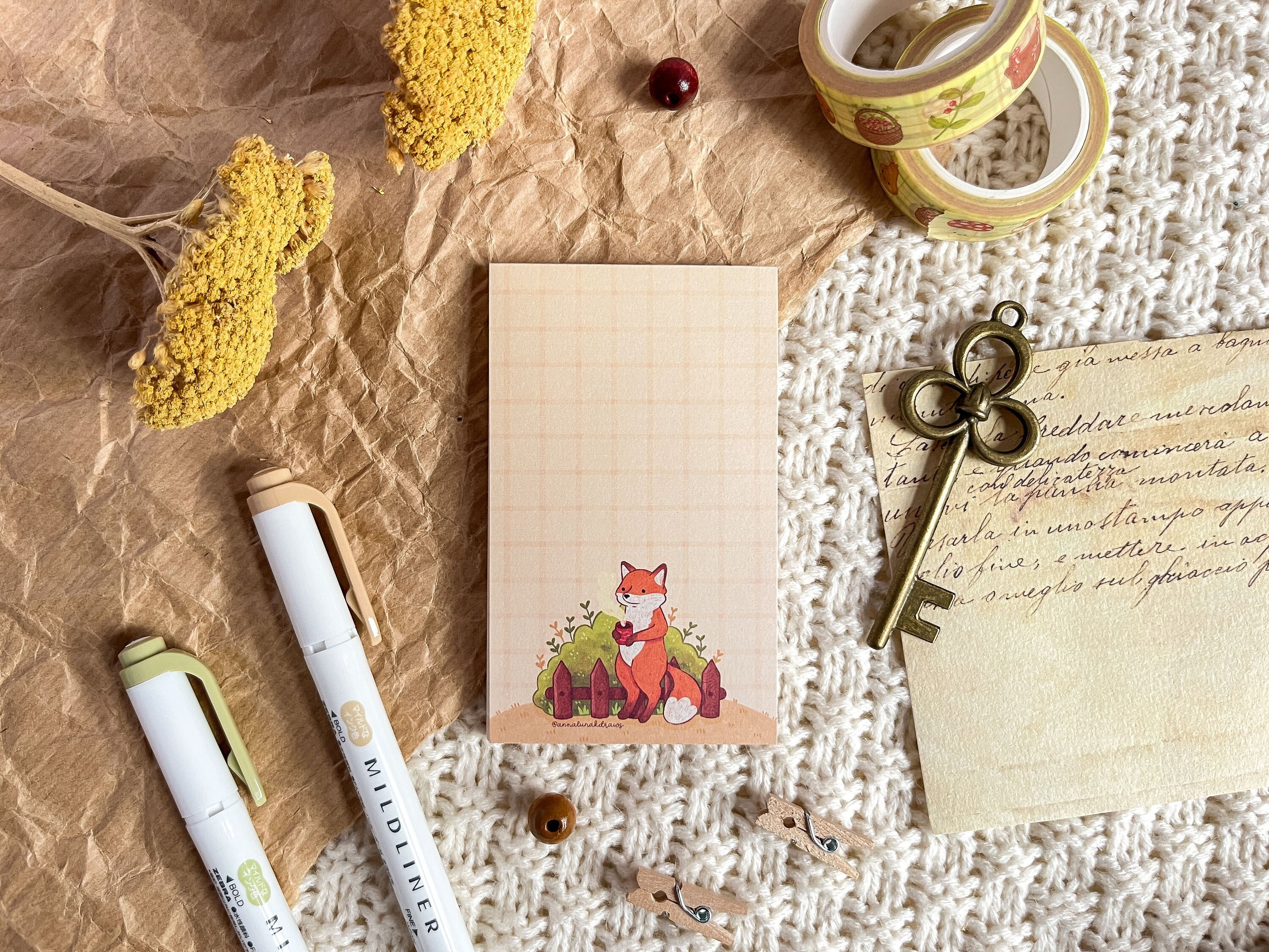 Notelets With Fox Pattern Notepad Tea Fox - Etsy