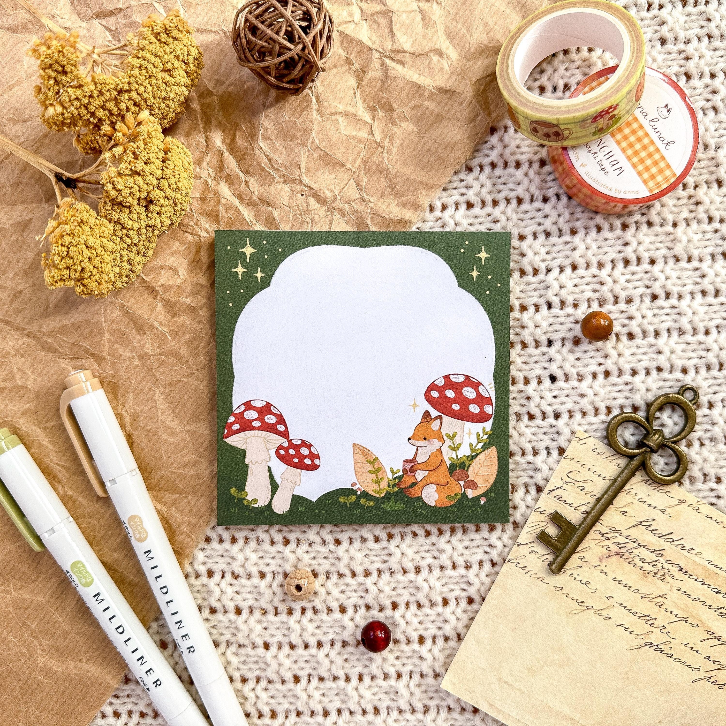 Memo Pad - Mushroom Fox | Mini Notepad with Tear-Off Sheets