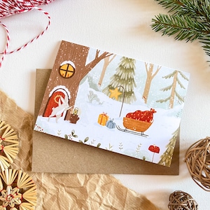 Biglietto d'auguri di Natale A6 con busta - Coniglietto e regali di Natale
