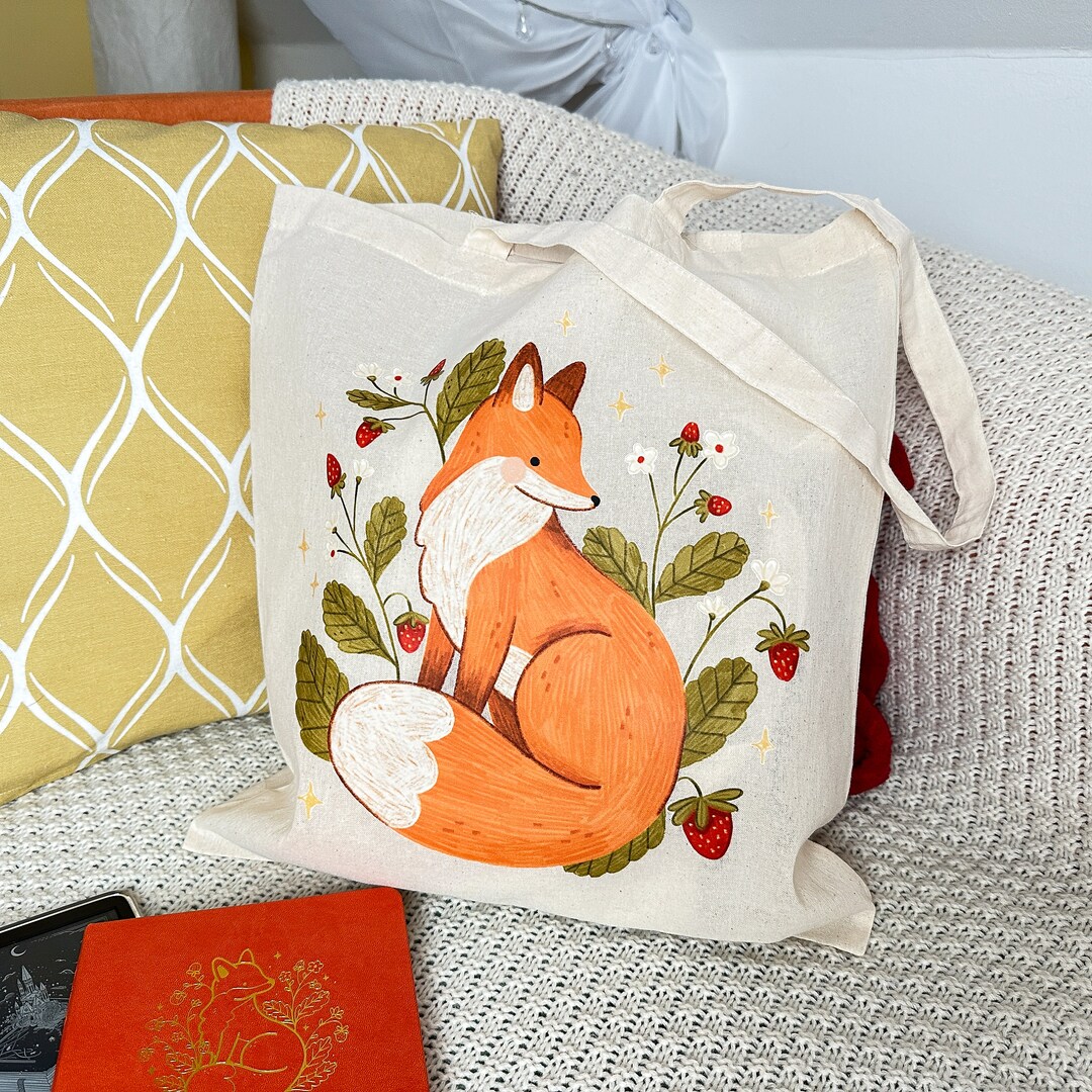 Strawberry Fox Tote Bag - Etsy