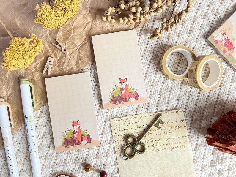 Notelets With Fox Pattern Notepad Tea Fox - Etsy