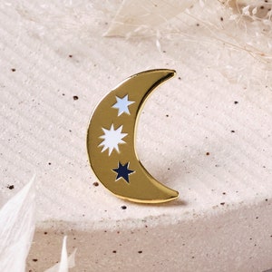 Celestial Astrology Crescent Moon Enamel Pin Badge, Gold Luna Star, Zodiac Gift