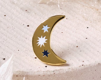 Celestial Astrology Crescent Moon Enamel Pin Badge, Gold Luna Star, Zodiac Gift