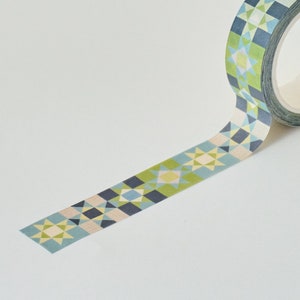 Blue Ohio Star Quilt Pattern Washi Tape, Cute Bullet Journal Paper Tape