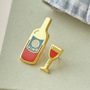 Wine and glass enamel pins