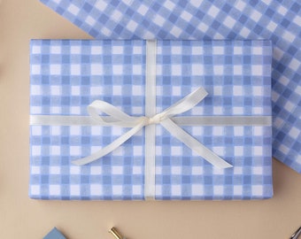 Blue Gingham Patterned Gift Wrap, Wrapping Paper Sheet