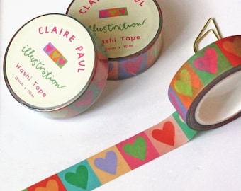 Rainbow Love Hearts Washi Tape, Cute Bullet Journal Paper Tape